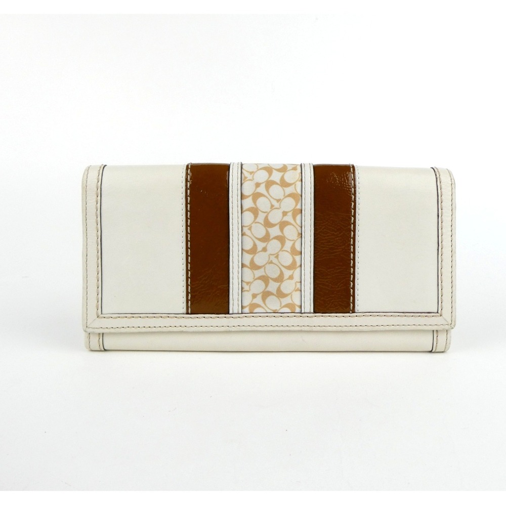 Coach Chalk Brown Stripe Leather Bifold Wallet